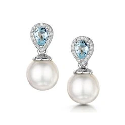 7.5mm Pearl Blue Topaz And Diamond Stellato Earrings In 9K White Gold