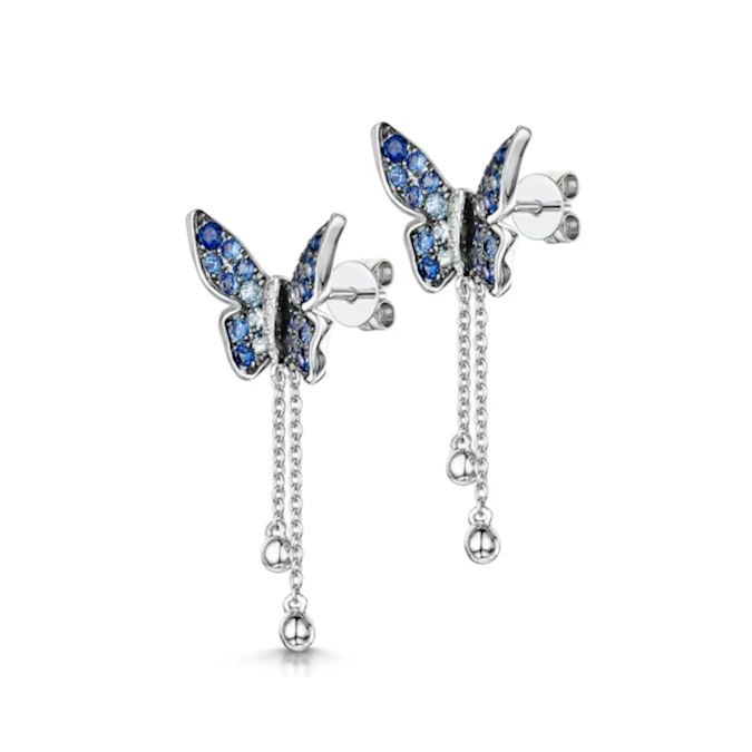 Stellato Collection Sapphire Butterfly Diamond Earrings 9K White Gold 3 Stellato Collection Sapphire Butterfly Diamond Earrings 9K White Gold - Image 3
