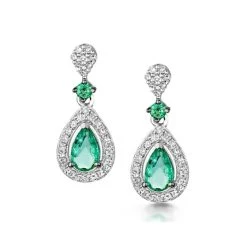 Stellato Collection Emerald And Diamond Earrings 0.18ct 9K White Gold