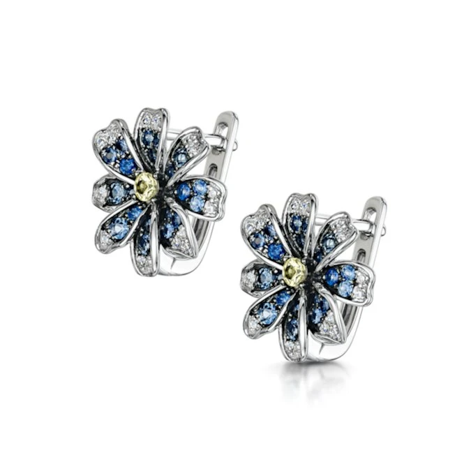 Sapphire Yellow Sapphire And Diamond Stellato Earrings 9K White Gold 3 Sapphire Yellow Sapphire And Diamond Stellato Earrings 9K White Gold - Image 3