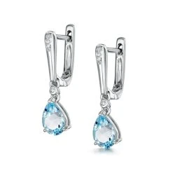 Stellato Blue Topaz And Diamond Earrings 0.03ct In 9K White Gold -The Diamond Store F2392s