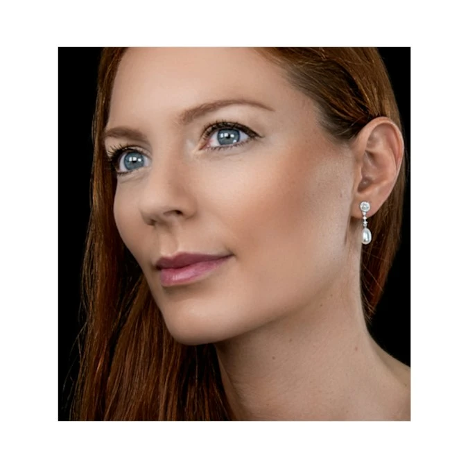 Stellato Collection Pearl And Diamond Earrings In 9K White Gold 2 Stellato Collection Pearl And Diamond Earrings In 9K White Gold - Image 2