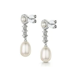 Stellato Collection Pearl And Diamond Earrings In 9K White Gold 8 Stellato Collection Pearl And Diamond Earrings In 9K White Gold -The Diamond Store F2395s