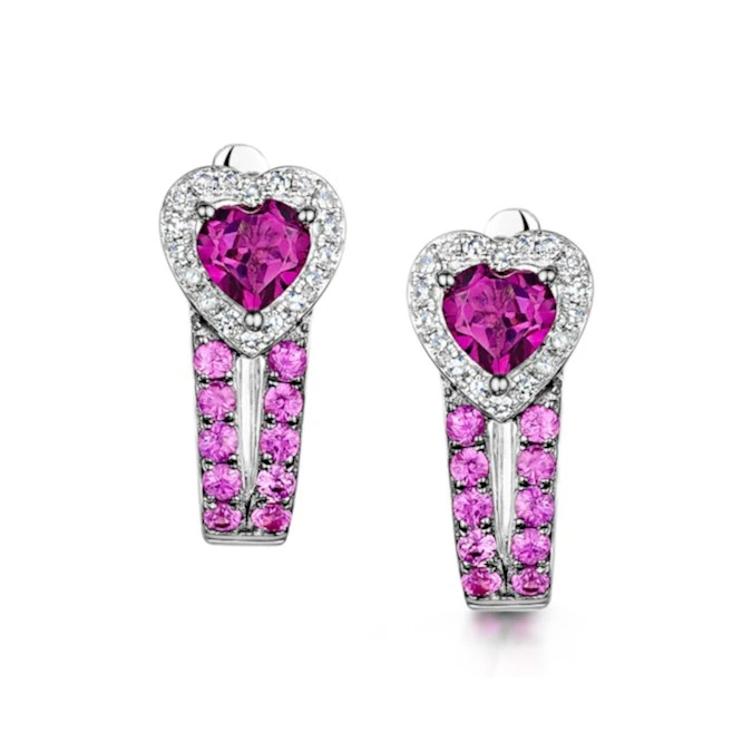 Rhodolite Pink Sapphire And Diamond Stellato Earrings In 9K White Gold 1 Rhodolite Pink Sapphire And Diamond Stellato Earrings In 9K White Gold