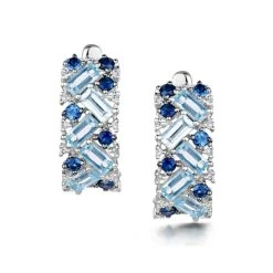 Blue Topaz Sapphire And Diamond Stellato Earrings In 9K White Gold