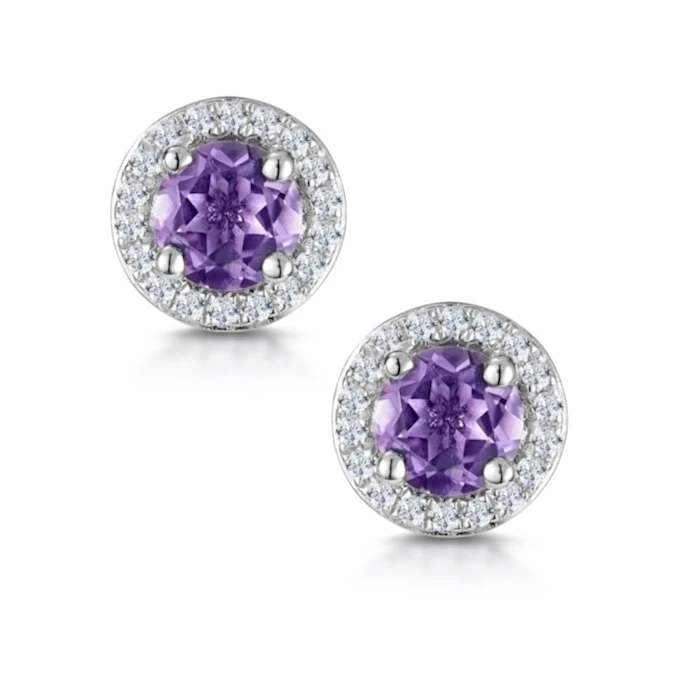 0.64ct Amethyst And Diamond Halo Stellato Earrings In 9K White Gold 1 0.64ct Amethyst And Diamond Halo Stellato Earrings In 9K White Gold