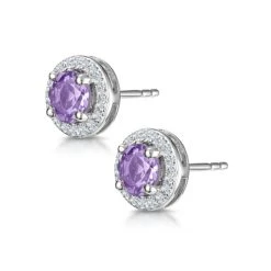0.64ct Amethyst And Diamond Halo Stellato Earrings In 9K White Gold 7 0.64ct Amethyst And Diamond Halo Stellato Earrings In 9K White Gold -The Diamond Store F2420b