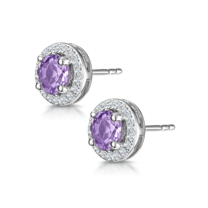 0.64ct Amethyst And Diamond Halo Stellato Earrings In 9K White Gold 3 0.64ct Amethyst And Diamond Halo Stellato Earrings In 9K White Gold - Image 3