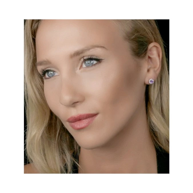 0.64ct Amethyst And Diamond Halo Stellato Earrings In 9K White Gold 2 0.64ct Amethyst And Diamond Halo Stellato Earrings In 9K White Gold - Image 2