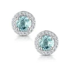 0.69ct Aquamarine And Diamond Halo Stellato Earrings In 9K White Gold