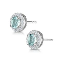 0.69ct Aquamarine And Diamond Halo Stellato Earrings In 9K White Gold 7 0.69ct Aquamarine And Diamond Halo Stellato Earrings In 9K White Gold -The Diamond Store F2421b