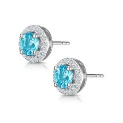 Swiss Blue Topaz And Diamond Halo Stellato Earrings In 9K White Gold 7 Swiss Blue Topaz And Diamond Halo Stellato Earrings In 9K White Gold -The Diamond Store F2422b