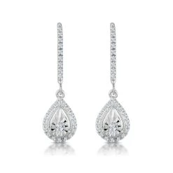 Masami Diamond Pear Halo Earrings 0.20ct Pave Set In 9K White Gold