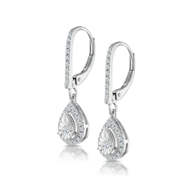 Masami Diamond Pear Halo Earrings 0.20ct Pave Set In 9K White Gold 3 Masami Diamond Pear Halo Earrings 0.20ct Pave Set In 9K White Gold - Image 3