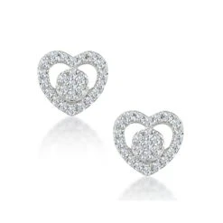Diamond Heart Solitaire Stellato Earrings In 9K White Gold