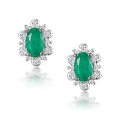 0.50ct Emerald And Diamond Stellato Cluster Earrings In 9K White Gold