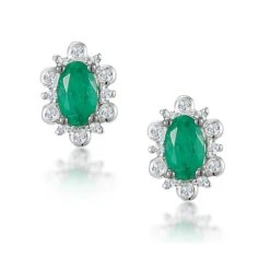0.50ct Emerald And Stellato Diamond Cluster Earrings In 9K Gold