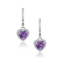 Stellato Amethyst And Diamond Pave Heart Earrings In 9K White Gold