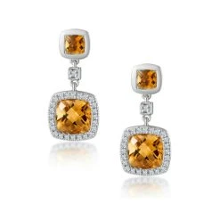 Stellato 2.30ct Citrine And Pave Diamond Earrings In 9K White Gold