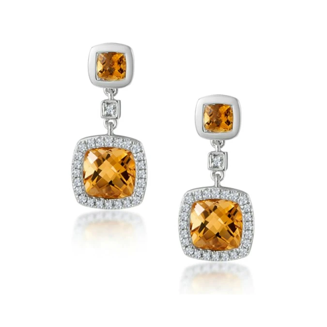 Stellato 2.30ct Citrine And Pave Diamond Earrings In 9K White Gold 1 Stellato 2.30ct Citrine And Pave Diamond Earrings In 9K White Gold