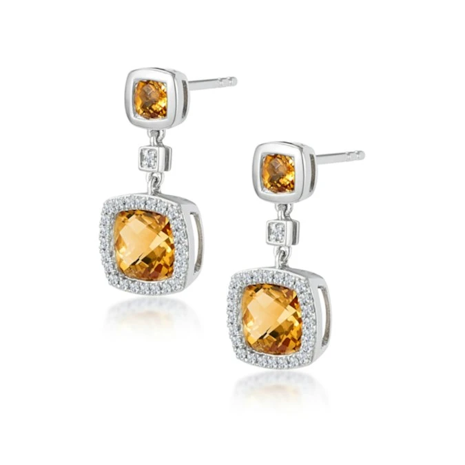 Stellato 2.30ct Citrine And Pave Diamond Earrings In 9K White Gold 2 Stellato 2.30ct Citrine And Pave Diamond Earrings In 9K White Gold - Image 2