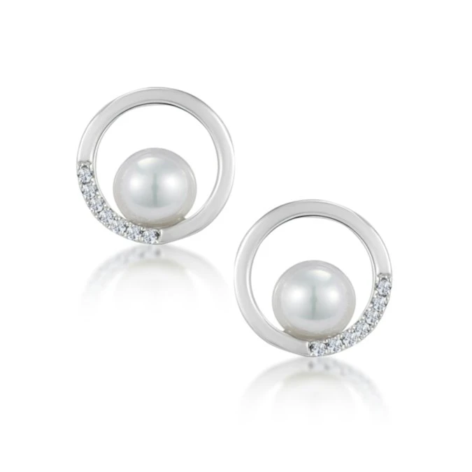 Stellato Circle And Pearl Diamond Earrings In 9K White Gold 1 Stellato Circle And Pearl Diamond Earrings In 9K White Gold