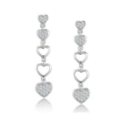 Stellato Collection Drop Diamond Heart Earrings In 9K White Gold