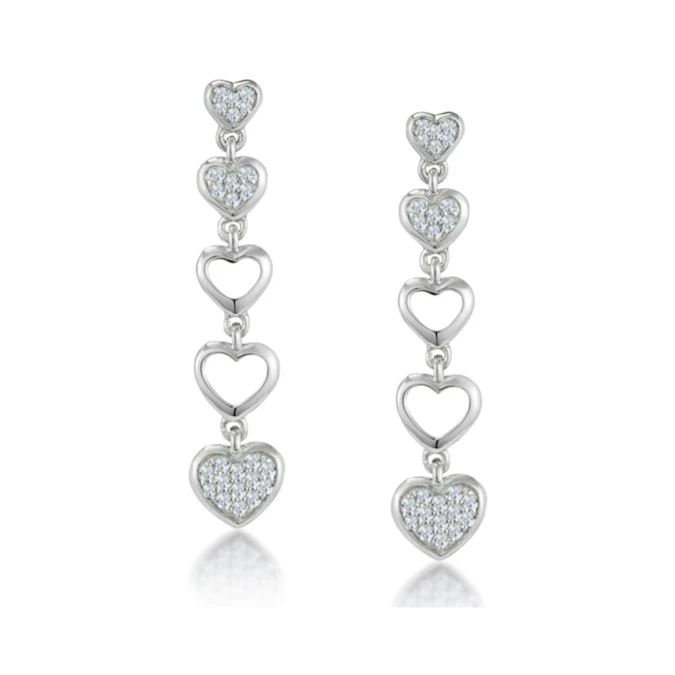 Stellato Collection Drop Diamond Heart Earrings In 9K White Gold 1 Stellato Collection Drop Diamond Heart Earrings In 9K White Gold