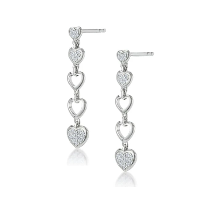 Stellato Collection Drop Diamond Heart Earrings In 9K White Gold 2 Stellato Collection Drop Diamond Heart Earrings In 9K White Gold - Image 2