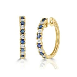 Sapphire 0.71ct And Diamond Hoop Earrings In 9K Gold