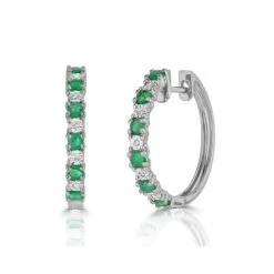 Stellato Emerald 0.63ct And Diamond 9K White Gold Earrings