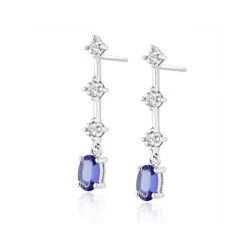 Tanzanite 0.56ct And 0.07ct Diamond 9K White Gold Drop Earrings -The Diamond Store F2472s