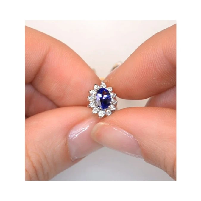 Tanzanite 6 X 4mm And Diamond 18K Yellow Gold Earrings 3 Tanzanite 6 X 4mm And Diamond 18K Yellow Gold Earrings - Image 3