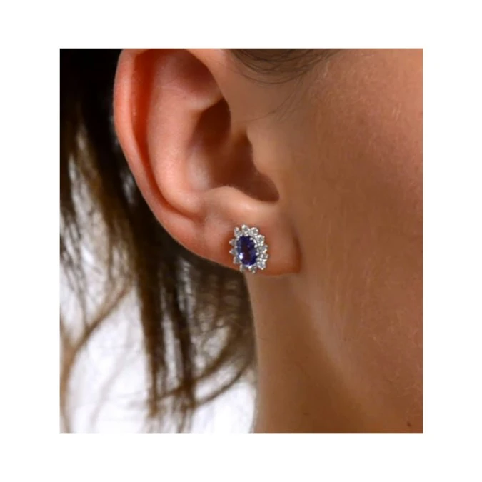 Tanzanite 6 X 4mm And Diamond 18K Yellow Gold Earrings 2 Tanzanite 6 X 4mm And Diamond 18K Yellow Gold Earrings - Image 2