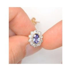 Tanzanite 6 X 4mm And Diamond 18K Gold Earrings 8 Tanzanite 6 X 4mm And Diamond 18K Gold Earrings -The Diamond Store FEG28 V v1