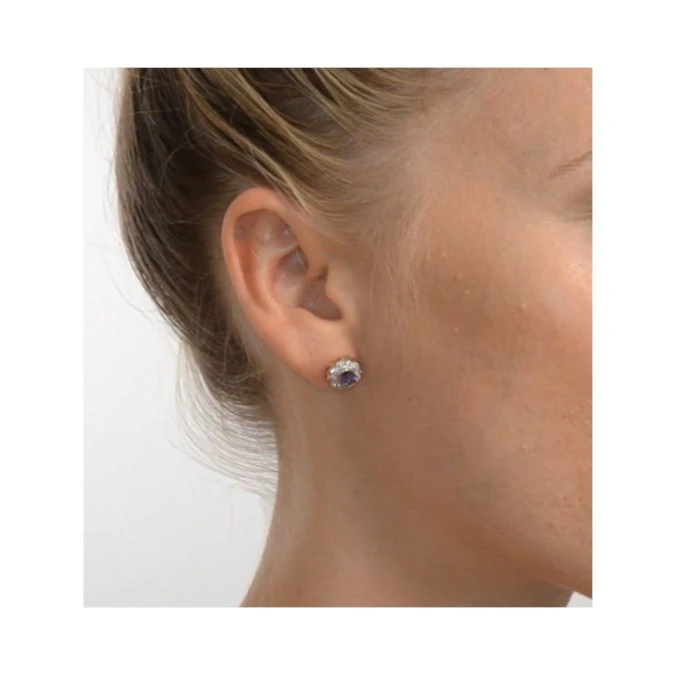 Tanzanite 6 X 4mm And Diamond 18K Gold Earrings 2 Tanzanite 6 X 4mm And Diamond 18K Gold Earrings - Image 2