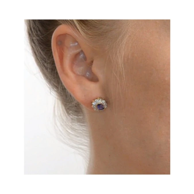 Tanzanite 6 X 4mm And Diamond 18K Gold Earrings 4 Tanzanite 6 X 4mm And Diamond 18K Gold Earrings - Image 4