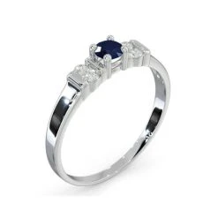 Sapphire 3.75mm And Diamond 9K White Gold Ring -The Diamond Store FET38 9SAPW1