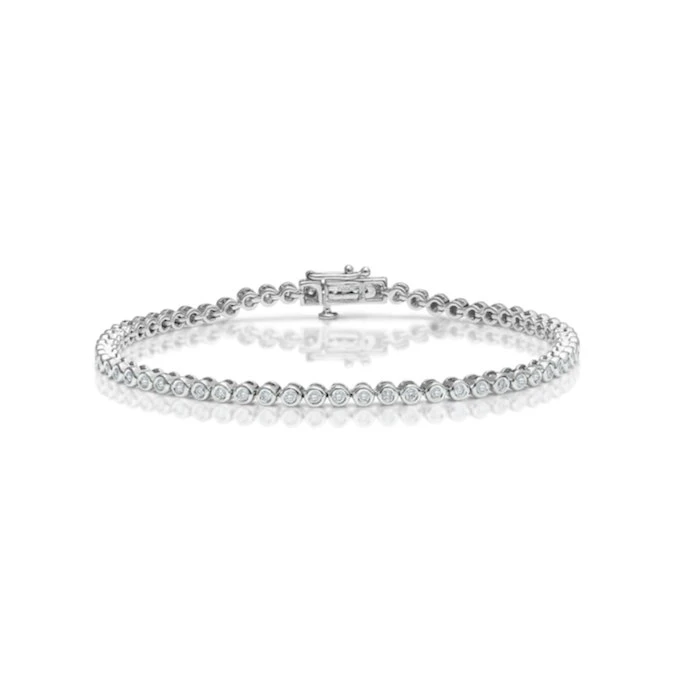 Diamond Tennis Bracelet Rub Over Style 1.00ct 9K White Gold 1 Diamond Tennis Bracelet Rub Over Style 1.00ct 9K White Gold