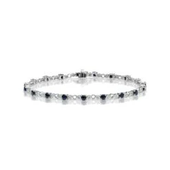 9K White Gold Diamond And Sapphire Claw Set Link Bracelet