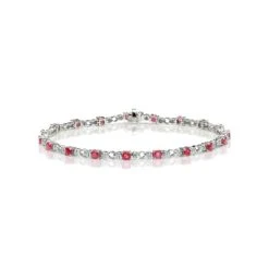 Ruby And Lab Diamond Tennis Bracelet Claw Set In 925 Silver