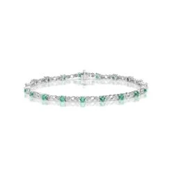 Emerald And Lab Diamond Tennis Bracelet Claw Set In 925 Silver