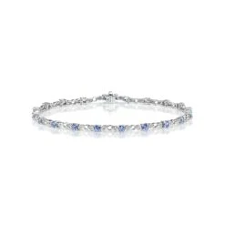 9K White Gold Diamond And Tanzanite Claw Set Link Bracelet