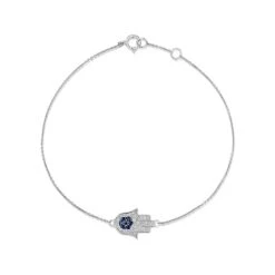 Hamsa Hand Sapphire And Lab Diamond Bracelet In 925 Sterling Silver