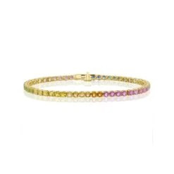 Rainbow Gem Stones Bracelet 10ct Set In 9K Yellow Gold