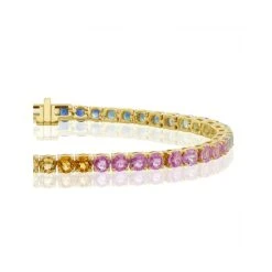 Rainbow Gem Stones Bracelet 10ct Set In 9K Yellow Gold -The Diamond Store G1438s