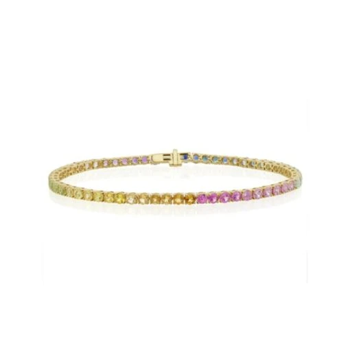 Mens Rainbow Gem Stones Bracelet 10ct Set In 9K Yellow Gold -The Diamond Store G1439