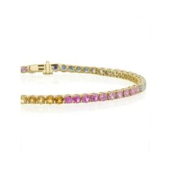 Mens Rainbow Gem Stones Bracelet 10ct Set In 9K Yellow Gold -The Diamond Store G1439s