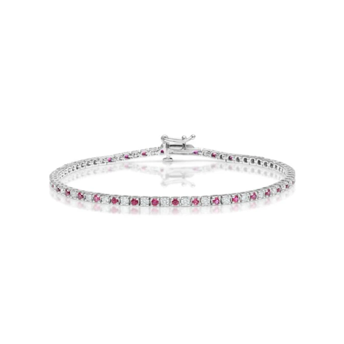 Ruby And 1ct Lab Diamond Tennis Bracelet In 9K White Gold 1 Ruby And 1ct Lab Diamond Tennis Bracelet In 9K White Gold