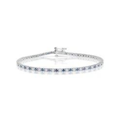 Blue Sapphire And 1ct Lab Diamond Tennis Bracelet In 9K White Gold